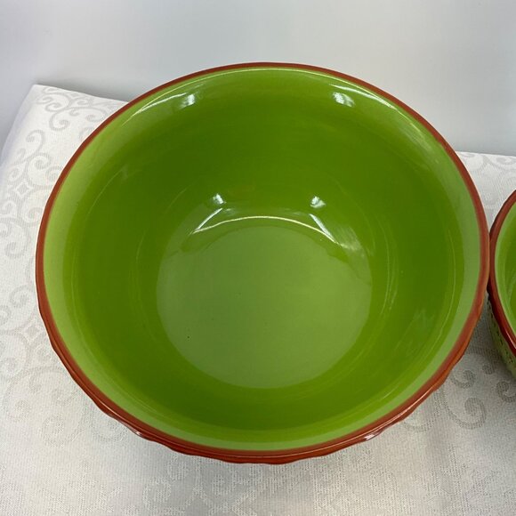Temptations Old World Rustic Green Mixing Bowls Set Of Two Durable Embossed Oven - Picture 2 of 10